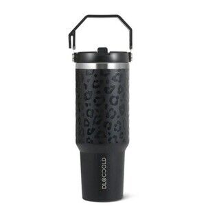 NEW Dloccold 40oz Black Leopard Flip Straw Tumbler Insulated Grab & Go Handle